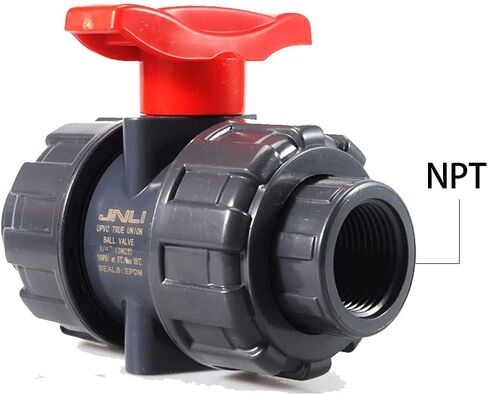 TOMEEX 3/4 بوصة (DN20) صمام كروي PVC True Union مع منفذ كامل، NPT F1970، حلقات EPDM O ومقاعد PTFE قابلة للعكس، مصنفة عند 150 رطل لكل بوصة مربعة عند 5 درجة مئوية/كحد أقصى 55 درجة مئوية، رمادي وأحمر in Saudi Arabia