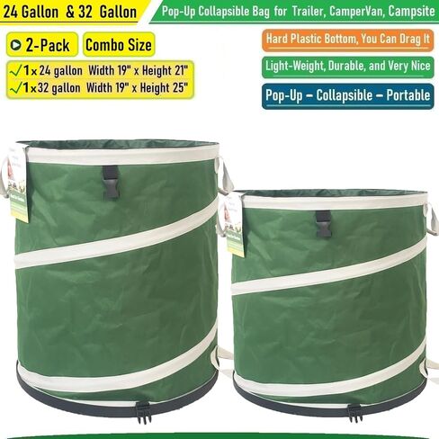 24 Gallon & 46 Gallon Collapsible Trash Can with Solid Bottom Yard Garden Bags for Pop-Up Trash Can,RV Camping Waste Bin,Yard Waste Bag,Debris Bag,Recycle Bin,Laundry Hamper,Lawn Grass,Weeds,Leaf Bags in Saudi Arabia