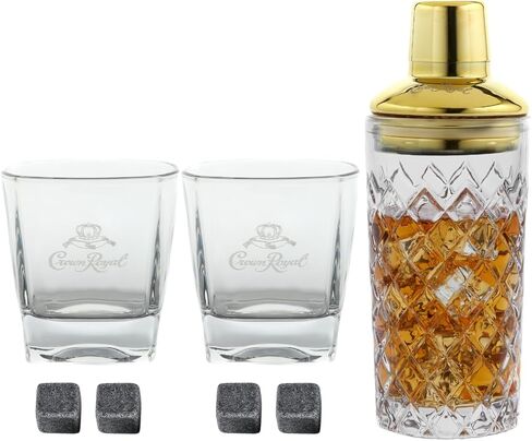 مجموعة كراون رويال شيكر مع كأسين و4 أحجار ويسكي | مجموعة ويسكي ديكانتر للرجال والنساء in Kuwait