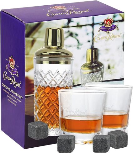 مجموعة كراون رويال شيكر مع كأسين و4 أحجار ويسكي | مجموعة ويسكي ديكانتر للرجال والنساء in Kuwait