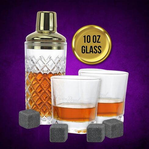 مجموعة كراون رويال شيكر مع كأسين و4 أحجار ويسكي | مجموعة ويسكي ديكانتر للرجال والنساء in Kuwait