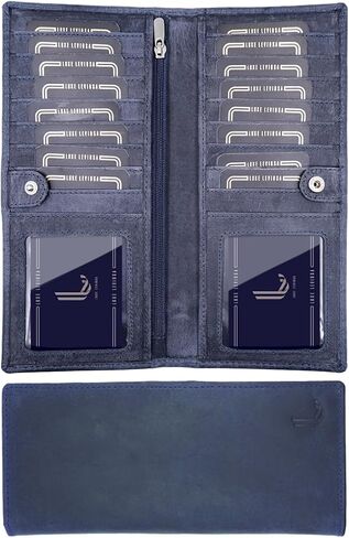 محفظة طويلة من الجلد الحقيقي للرجال والنساء رفيعة بنافذة لبطاقة الهوية RFID تحجب حامل بطاقة الائتمان من الجلد الطبيعي، أسود in Saudi Arabia
