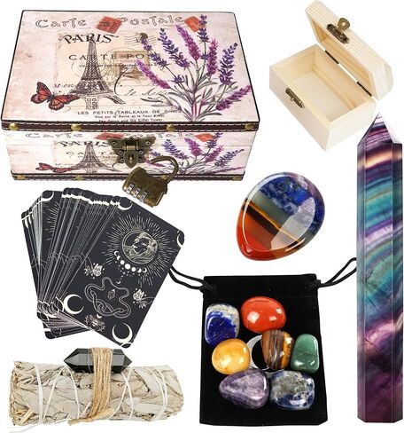 Crystals and Healing Stones with Oracle Cards, Chakra Stones White Sage Crystal Tower in Vintage Box Spiritual Gifts for Women Men in Saudi Arabia