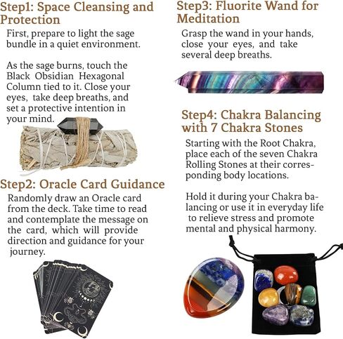 Crystals and Healing Stones with Oracle Cards, Chakra Stones White Sage Crystal Tower in Vintage Box Spiritual Gifts for Women Men in Saudi Arabia