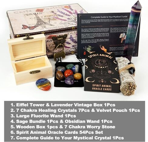 Crystals and Healing Stones with Oracle Cards, Chakra Stones White Sage Crystal Tower in Vintage Box Spiritual Gifts for Women Men in Saudi Arabia
