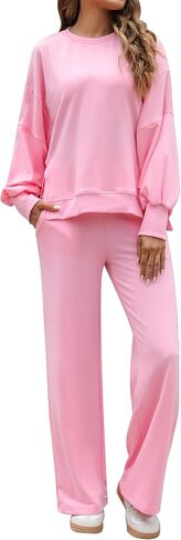 Marvmys Women 2 Piece Lounge Set Long Sleeve Wide Leg Sweatsuit Outfits Crewneck Oversized Tracksuit Fall Casual Loungewear in Saudi Arabia