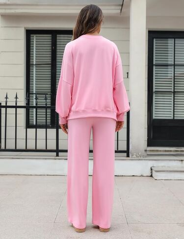 Marvmys Women 2 Piece Lounge Set Long Sleeve Wide Leg Sweatsuit Outfits Crewneck Oversized Tracksuit Fall Casual Loungewear in Saudi Arabia