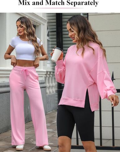 Marvmys Women 2 Piece Lounge Set Long Sleeve Wide Leg Sweatsuit Outfits Crewneck Oversized Tracksuit Fall Casual Loungewear in Saudi Arabia