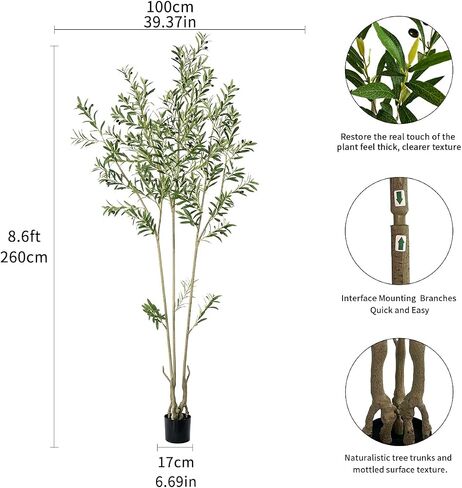 Artificial Olive Tree 8ft Tall Fake Potted Olive Silk Tree with Planter Large Faux Olive Branches and Fruits Artificial Tree for Office House Living Room Home Decor in Saudi Arabia