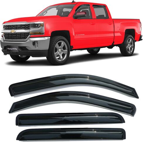 Tape on Side Window Deflectors Rain Guards Vent Sun Shades Window Visors for 2007-2013 Chevy Silverado & GMC Sierra 1500 2500HD 3500HD Crew Cab, 07-14 Yukon XL/Suburban/Avalanche, Smoke 94515 in Saudi Arabia