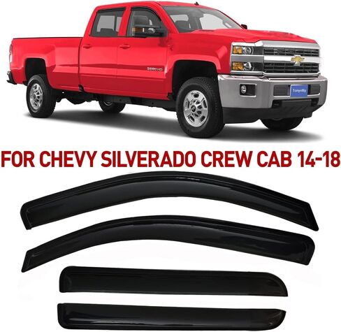 Tape on Side Window Deflectors Rain Guards Vent Sun Shades Window Visors for 2007-2013 Chevy Silverado & GMC Sierra 1500 2500HD 3500HD Crew Cab, 07-14 Yukon XL/Suburban/Avalanche, Smoke 94515 in Saudi Arabia