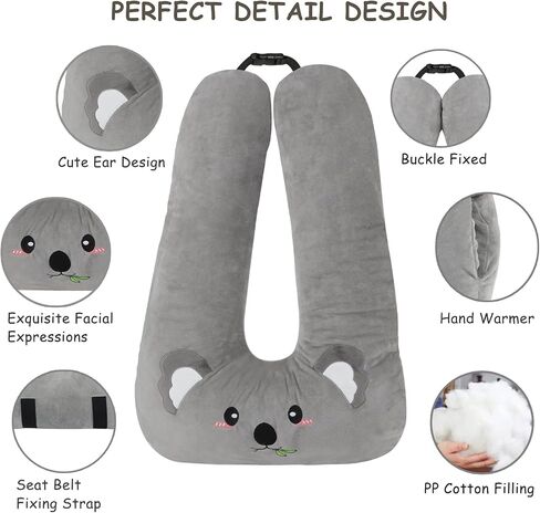 Kids Travel Pillow for Car Seat with Hand Muff, Cartoon Neck & Headrest Seat Belt Pillow for Car Road Trips Long-Distance Travel Sleeping Pillow for Adults and Children, Koala in Saudi Arabia
