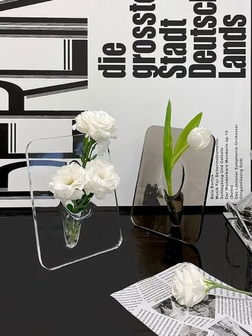 Acrylic Photo Frame Vase, 8x6 inch Unique Modern Photo Frame Vase,Flower Arrangement Holder Decorative for Home Room Office Book Shelf Wedding Table Decor (Clear) in Saudi Arabia