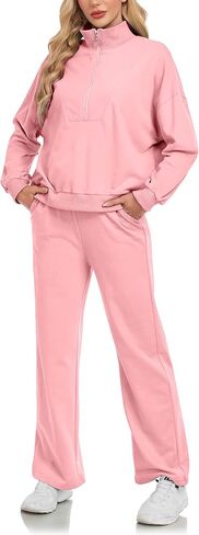 2024 Women's Half Zip Sweatsuits Two Piece Travel Outfits Loose Sweatshirts Sweatpants Matching Sets in Saudi Arabia