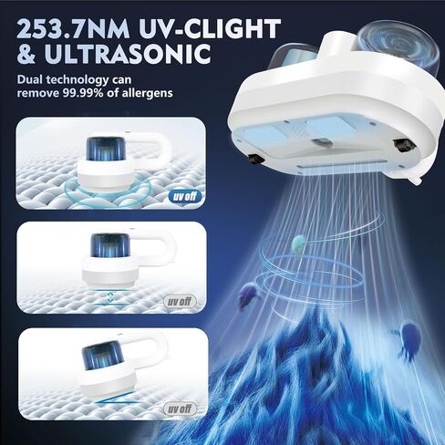 MDOLDES，Bed Vacuum Cleaner,high Efficiency UV-C and high Heating Technology, 15Kpa Suction 500W Powerful Two-Cup Handheld Vacuum Cleaner (Wired, White) in Saudi Arabia
