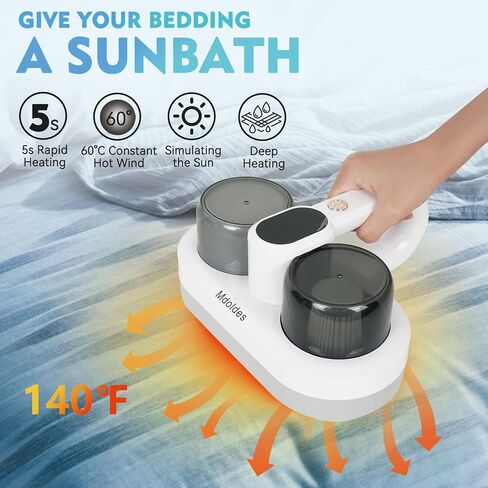 MDOLDES，Bed Vacuum Cleaner,high Efficiency UV-C and high Heating Technology, 15Kpa Suction 500W Powerful Two-Cup Handheld Vacuum Cleaner (Wired, White) in Saudi Arabia