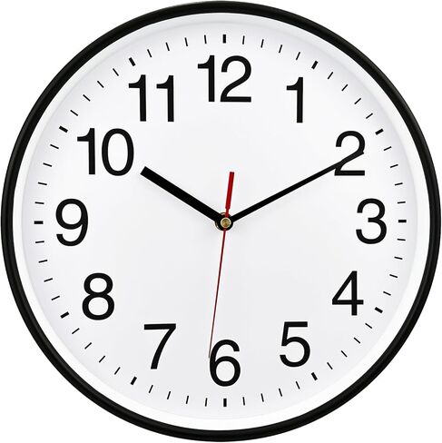 Plumeet Silent Wall Clock - 12" Non Ticking Quartz Black Wall Clocks - Simple Design Wall Clocks for Living Room Decor, Battery Operated, White in Kuwait