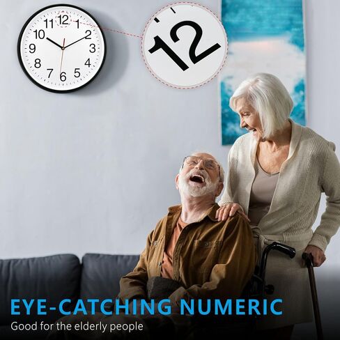 Plumeet Silent Wall Clock - 12" Non Ticking Quartz Black Wall Clocks - Simple Design Wall Clocks for Living Room Decor, Battery Operated, White in Kuwait