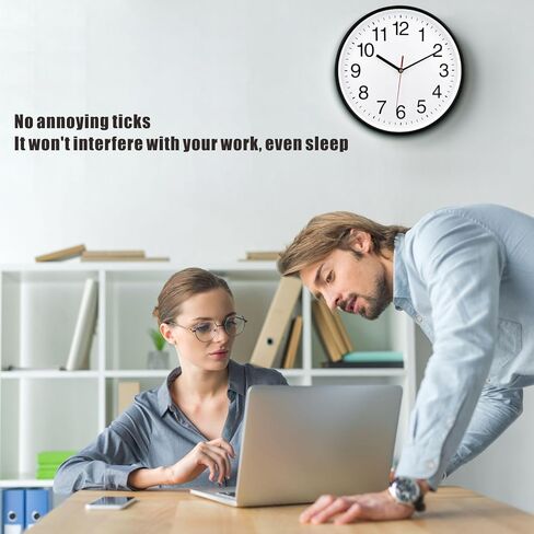 Plumeet Silent Wall Clock - 12" Non Ticking Quartz Black Wall Clocks - Simple Design Wall Clocks for Living Room Decor, Battery Operated, White in Kuwait