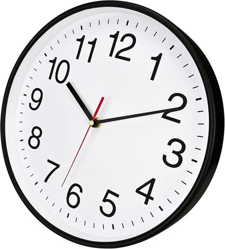 Plumeet Silent Wall Clock - 12" Non Ticking Quartz Black Wall Clocks - Simple Design Wall Clocks for Living Room Decor, Battery Operated, White in Kuwait