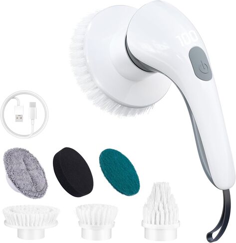 GiveBest Electric Spin Scrubber Brush - Cordless Shower Scrubber with Long Handle for Cleaning Bathroom, Bathtub Power Scrubber with 7 Replacement Head & Dual Speed for Floor, Tub, Tile, Kitchen, Car in Saudi Arabia