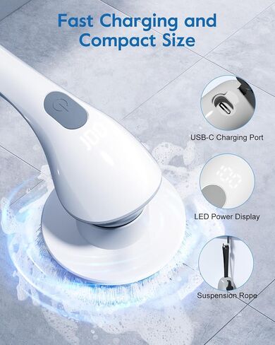 GiveBest Electric Spin Scrubber Brush - Cordless Shower Scrubber with Long Handle for Cleaning Bathroom, Bathtub Power Scrubber with 7 Replacement Head & Dual Speed for Floor, Tub, Tile, Kitchen, Car in Saudi Arabia