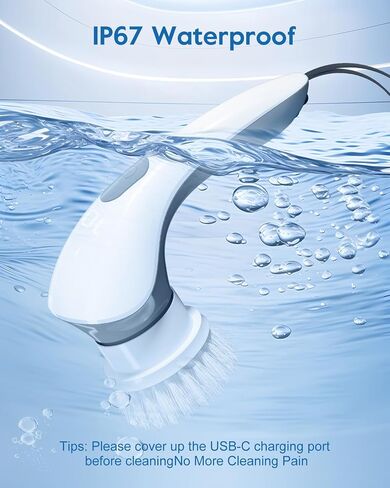 GiveBest Electric Spin Scrubber Brush - Cordless Shower Scrubber with Long Handle for Cleaning Bathroom, Bathtub Power Scrubber with 7 Replacement Head & Dual Speed for Floor, Tub, Tile, Kitchen, Car in Saudi Arabia