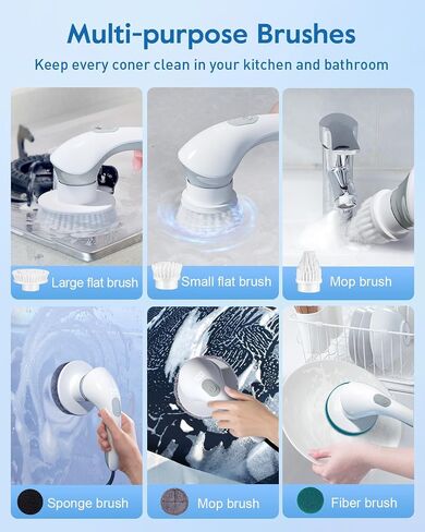 GiveBest Electric Spin Scrubber Brush - Cordless Shower Scrubber with Long Handle for Cleaning Bathroom, Bathtub Power Scrubber with 7 Replacement Head & Dual Speed for Floor, Tub, Tile, Kitchen, Car in Saudi Arabia