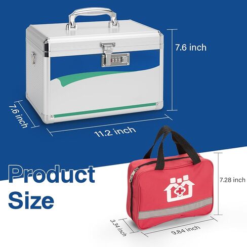 Medicine Lock Box, Medication Lock Box With Key, Locked Medicine Box, Medicine Safe Lock Box, Medicine Box With Lock 11.2 x 7.6 x 7.6 Inch 【Medium】+First Aid Bag in Saudi Arabia