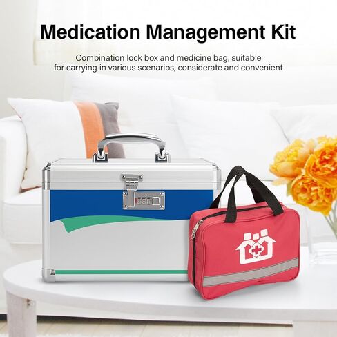 Medicine Lock Box, Medication Lock Box With Key, Locked Medicine Box, Medicine Safe Lock Box, Medicine Box With Lock 11.2 x 7.6 x 7.6 Inch 【Medium】+First Aid Bag in Saudi Arabia