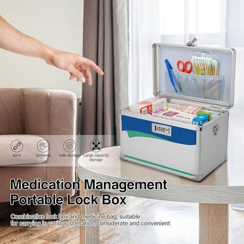 Medicine Lock Box, Medication Lock Box With Key, Locked Medicine Box, Medicine Safe Lock Box, Medicine Box With Lock 11.2 x 7.6 x 7.6 Inch 【Medium】+First Aid Bag in Saudi Arabia