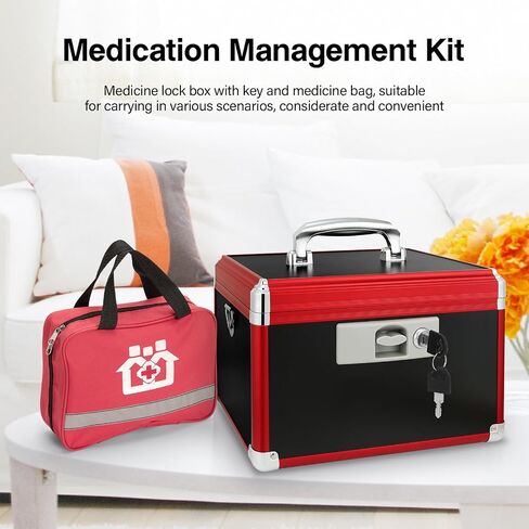Medicine Lock Box, Medication Lock Box With Key, Locked Medicine Box, Medicine Safe Lock Box, Medicine Box With Lock 11.2 x 7.6 x 7.6 Inch 【Medium】+First Aid Bag in Saudi Arabia