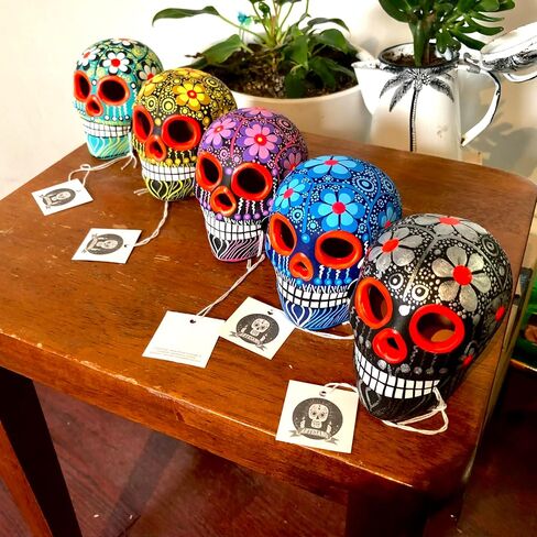 ARTESANO Collection Authentic Collectible Ceramic Hand-Painted Mexican Sugar Skull (Random Color) | ONE Medium (3.15" Tall) Calavera | Dia de Muertos | Day of The Dead | Cinco de Mayo [SH Md RC] in Saudi Arabia