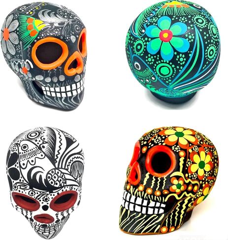 ARTESANO Collection Authentic Collectible Ceramic Hand-Painted Mexican Sugar Skull (Random Color) | ONE Medium (3.15" Tall) Calavera | Dia de Muertos | Day of The Dead | Cinco de Mayo [SH Md RC] in Saudi Arabia