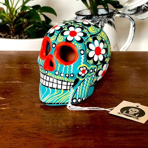 ARTESANO Collection Authentic Collectible Ceramic Hand-Painted Mexican Sugar Skull (Random Color) | ONE Medium (3.15" Tall) Calavera | Dia de Muertos | Day of The Dead | Cinco de Mayo [SH Md RC] in Saudi Arabia