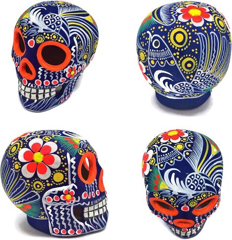ARTESANO Collection Authentic Collectible Ceramic Hand-Painted Mexican Sugar Skull (Random Color) | ONE Medium (3.15" Tall) Calavera | Dia de Muertos | Day of The Dead | Cinco de Mayo [SH Md RC] in Saudi Arabia