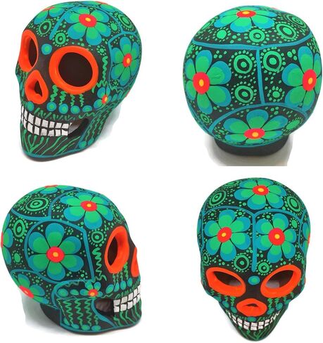ARTESANO Collection Authentic Collectible Ceramic Hand-Painted Mexican Sugar Skull (Random Color) | ONE Medium (3.15" Tall) Calavera | Dia de Muertos | Day of The Dead | Cinco de Mayo [SH Md RC] in Saudi Arabia
