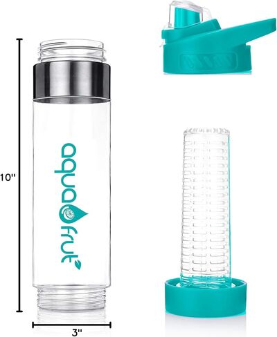 زجاجة مياه جديدة من AquaFrut ذات تحميل سفلي لنقع الفاكهة - بلاستيك تريتان خالٍ من مادة BPA - مقاومة للتسرب - 24 أونصة - كتاب إلكتروني لوصفات التسريب (أزرق مخضر) in Saudi Arabia