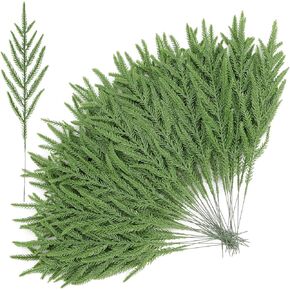 100PCS Christmas Norfolk Pine Branches,14.9 inch Artificial Norfolk Pine Stems,Faux Greenery Pine Needles Branches Xmax Norfolk Pine Picks for DIY Garland Wreath and Home Garden Decoration