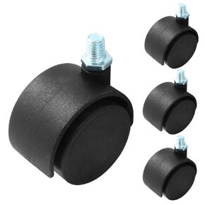 4 Pcs 1.5 Inch Black Plastic Swivel Caster Wheels,M8 Threaded Stem Caster Wheels Replacement for Chair Furniture (with Locking Brakes,M8 x 20mm Threaded)