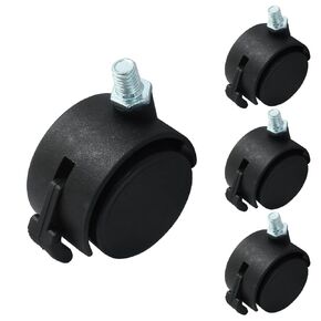 4 Pcs 1.5 Inch Black Plastic Swivel Caster Wheels,M8 Threaded Stem Caster Wheels Replacement for Chair Furniture (with Locking Brakes,M8 x 20mm Threaded)