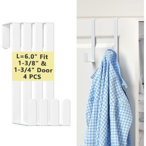 6 Inch Over the Door Hooks 4 Pack, Z-shaped Door Hanger Hook Fits 1 3/8" & 1 3/4" Door, Heavy Duty Scratch-Free Wreath Door Hooks Door Towel Hanger for Hanging Coats, Towels, Ironing Board