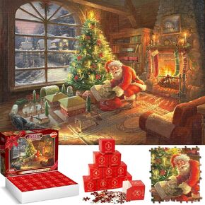 VATOS Advent Calendar Puzzle 2024: 1008Pcs Christmas Jigsaw Puzzle for Adults and Kids, Christmas 24 Days Santa Countdown Calendar Puzzles, Stocking Stuffers Advent Puzzle Games Toys Gifts