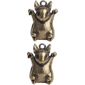 NUOBESTY Retro Keychain 2Pcs Vintage Charms Antique Brass Pendant Charms Chinese Zodiac Figurine Mini Lucky Rat Statue Fengshui Sculpture for Wealth Amulet Home Decorations Vintage Decor