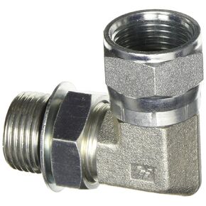 Brennan Industries 6809-12-12-NWO-FG Forged Steel 90 Degree Elbow Tube Fitting, 1-1/16"-12 SAE ORB x 1-1/16"-12 SAE Thread, 3/4" Male Adjustable O-Ring Boss x 3/4" Female JIC Swivel