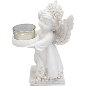 Cherub Angel Statue Tealight Candle Holder, White Angel Figurines Tea Lights Candle Holder for Home Wedding Centerpiece Table Decorations(Left Type)