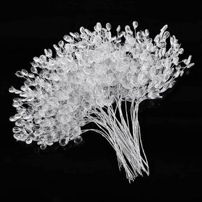 50 Pieces Crystal Bud Branches, Artificial Bouquets with Acrylic Bead Drop Flower Stem Branches Beaded String Bridal Picks for Wedding DIY Crafts Home Easter Decor, Sliver
