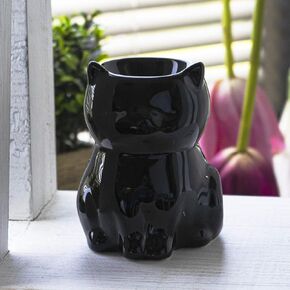 SUMMIT COLLECTION Ceramic Black Cat Tealight Candle Holder Oil Burner 4.75 Inches Tall Essential Oil Incense Aroma Diffuser Home Decor