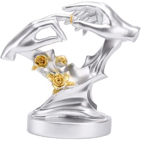 BRABUD Resin Lovers Hands Statue Wear Ring Figurine Wedding Anniversary Valentine's Day Birthday Gift Proposal Marriage Decoration Home Ornament TQGJBS323