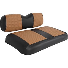 Golf Cart Seat Covers for EZGO TXT Front Seat Cushion, Vinyl Leather Made, Adjustable Straps and Retractable Buckle, No Stapler Required - Brown and Black